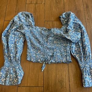 Chic Blue Floral Women's Blouse